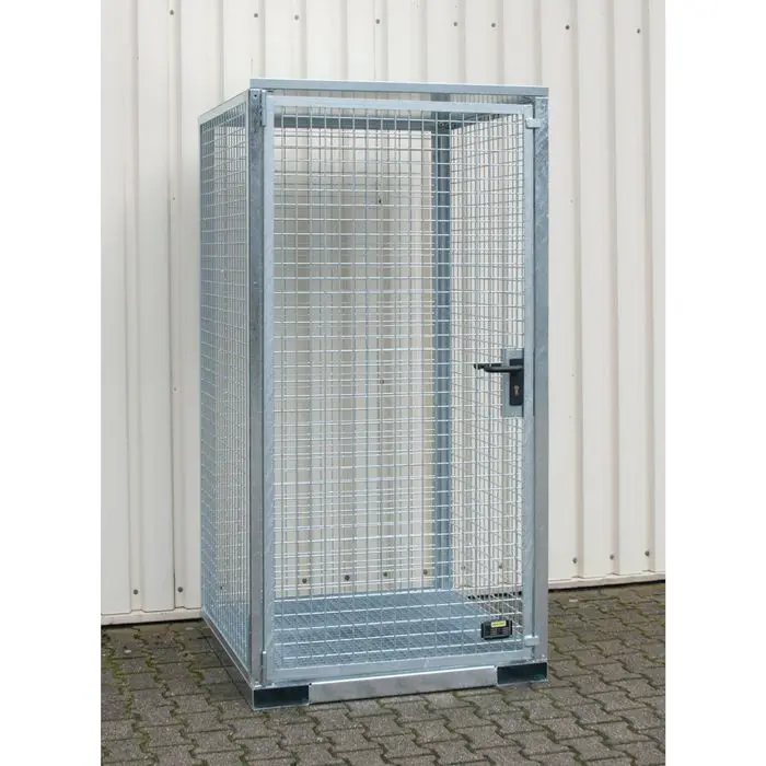 Gas cylinder storage containers with fork pocket and stud plate floor